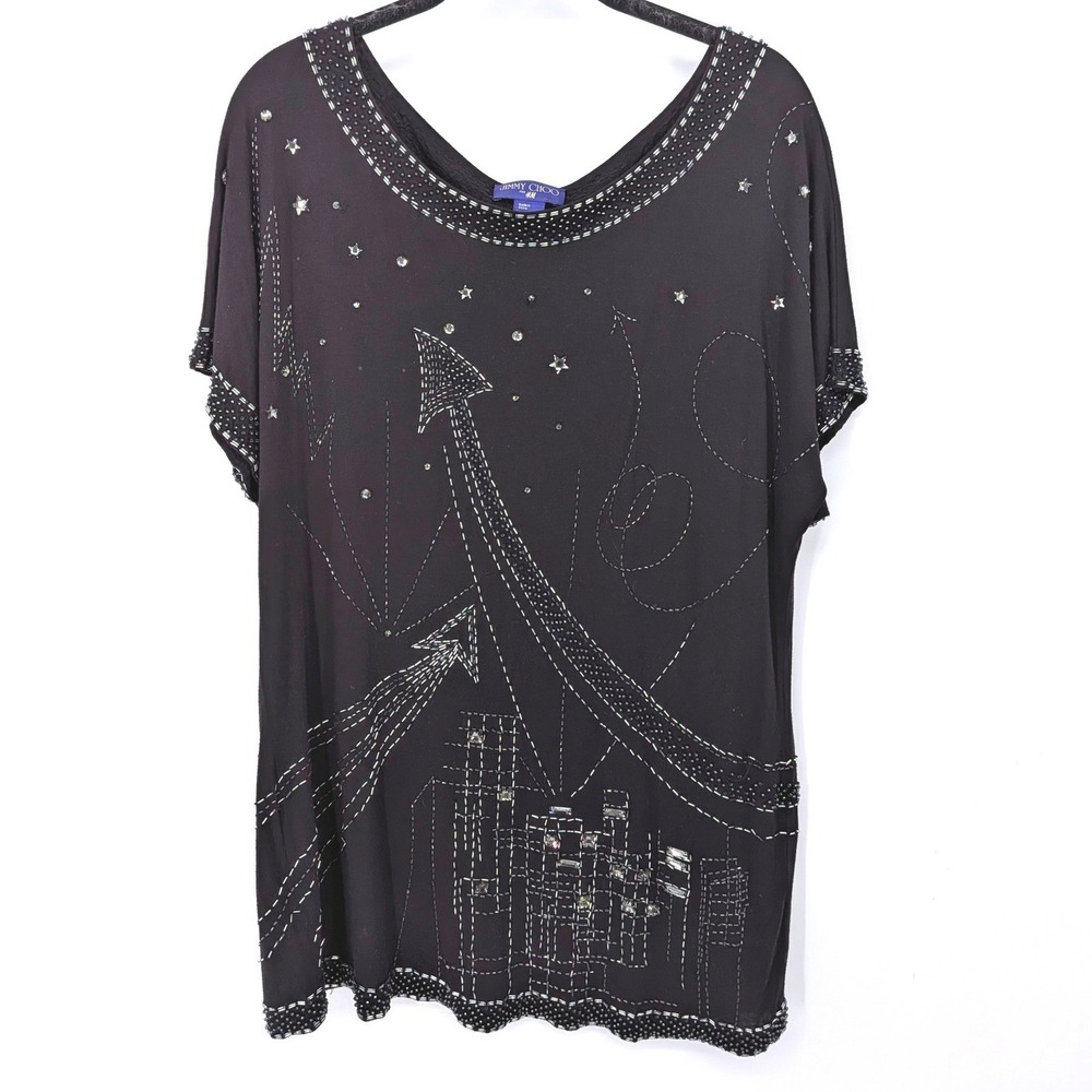 Jimmy Choo for H&M Top Women Small Black Beaded Star Night Modal Tunic Beaded